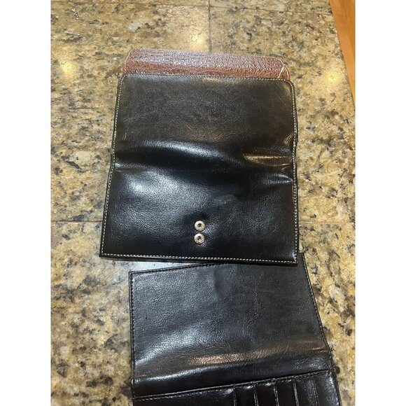 BELLA ROSE BLACK  brown TRIFOLD  WALLET checkbook - Picture 8 of 13